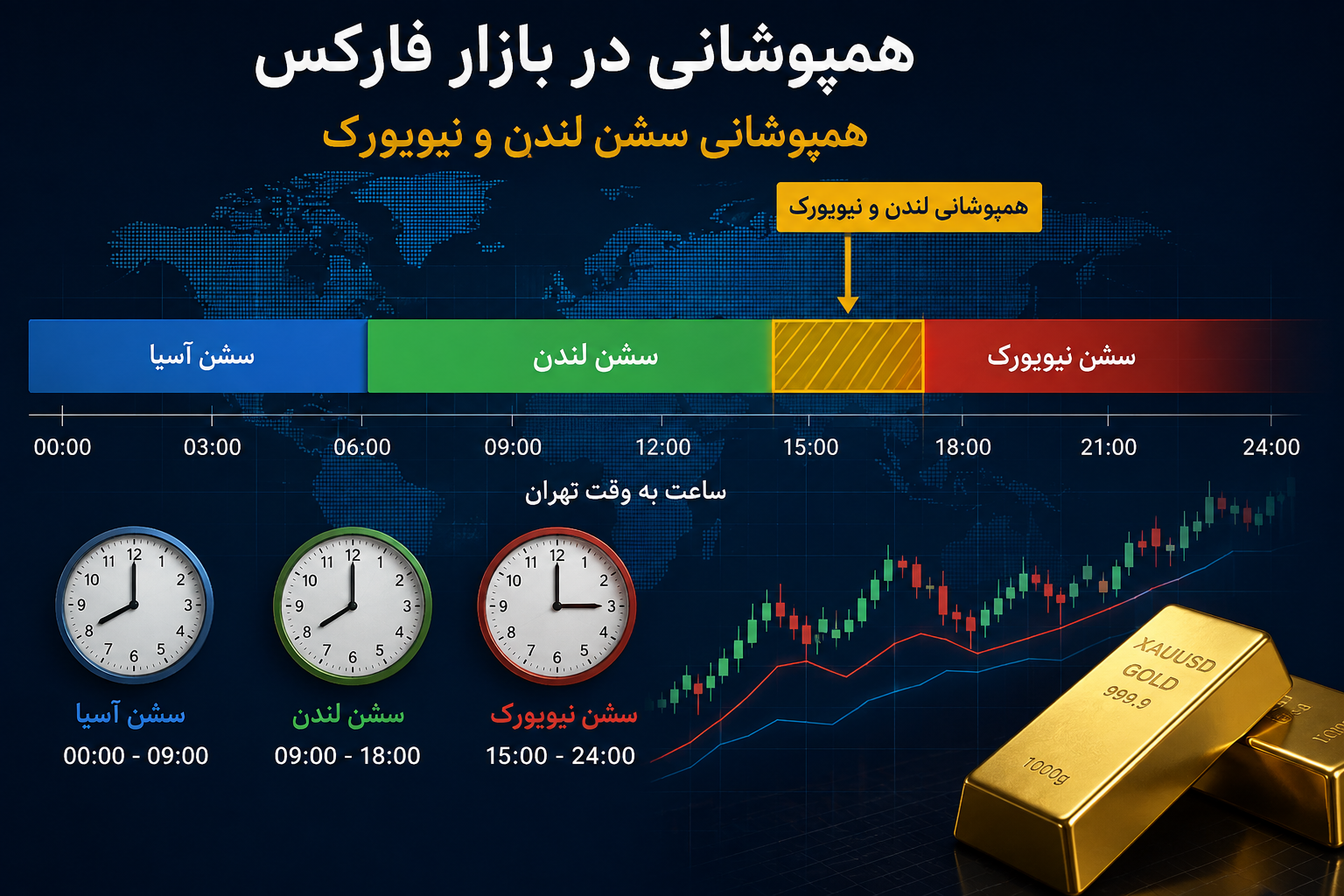 همپوشانی سشن های فارکس | همپوشانی سشن لندن و نیویورک و بهترین زمان معامله